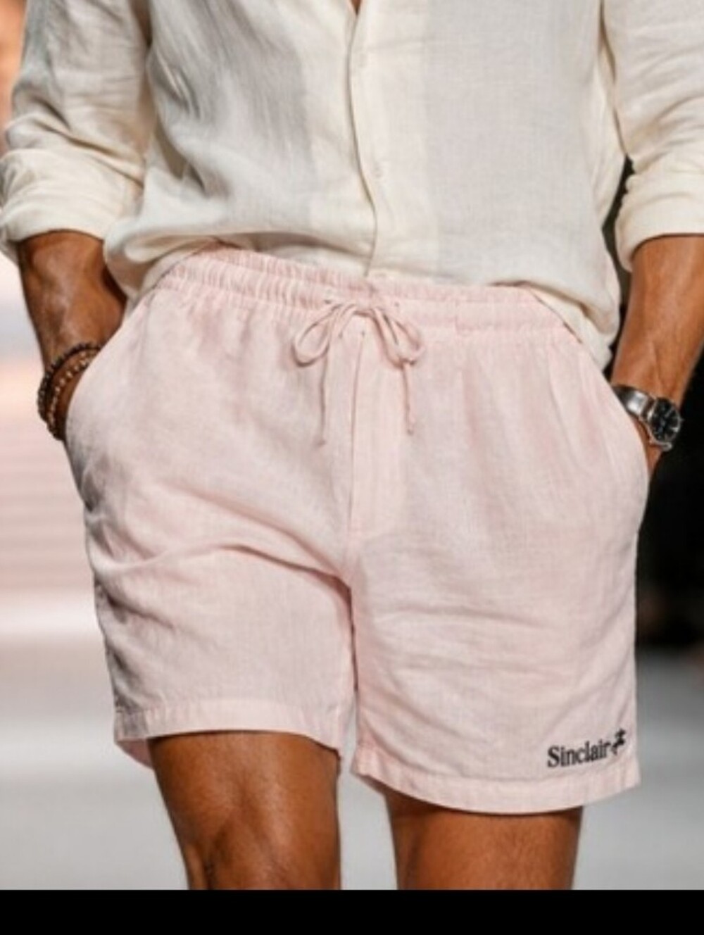 💥Sinclair Men’s Linen Shorts Soft Powder Pink Casual Summer Beach Resort Shorts